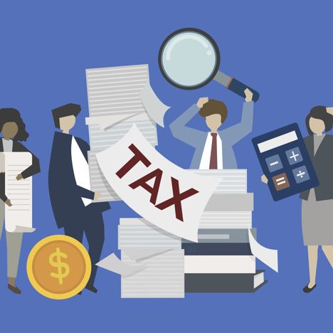 Business people and bankers with money illustration